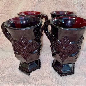 Vintage Avon 1876 Cape Cod 4 Pedestal Mugs Red
